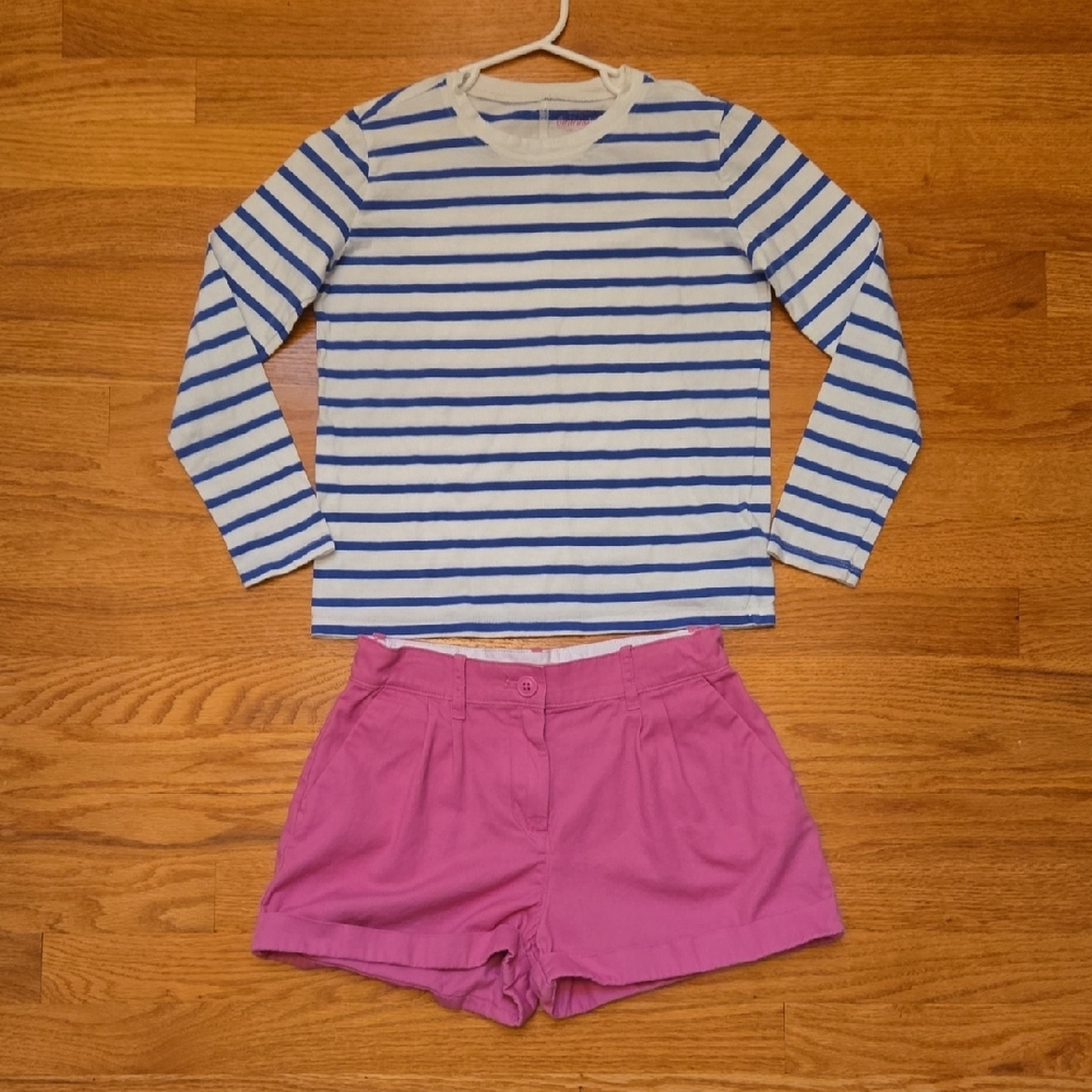 Crewcuts Blue Striped Top and Pink Shorts Set